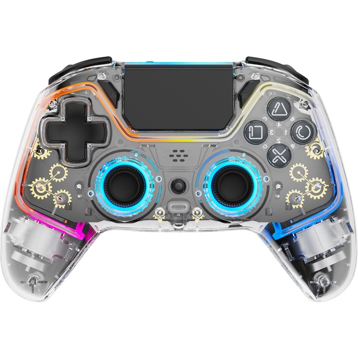 Контролер Gaming Deltaco за PlayStation 4, RGB, Прозрачен