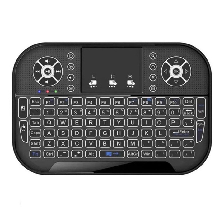 Мини безжична клавиатура с тъчпад, RGB осветление, компактна, 2,4 Ghz, USB презареждаема - черна