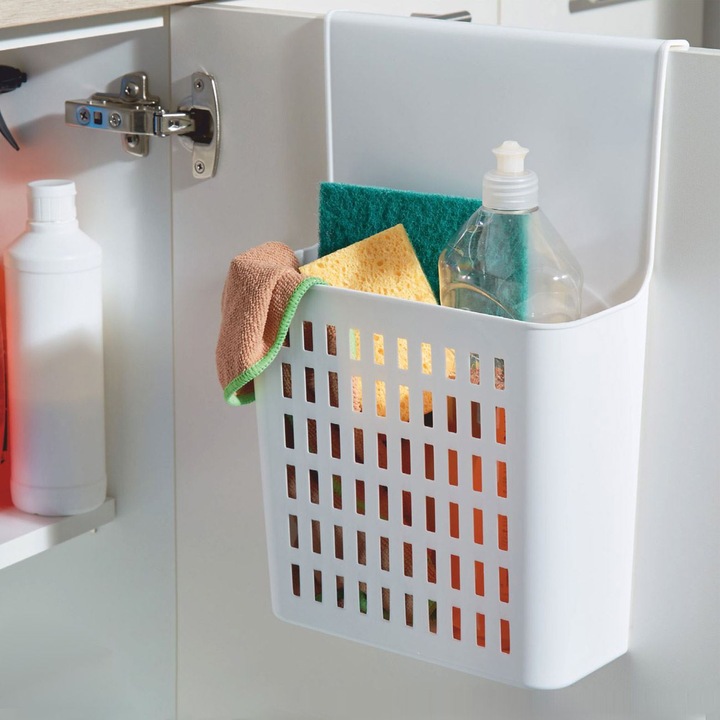 Висяща кошница за съхранение на гардероб, пластмасов модел, бял цвят, размери 24x12,5x35,5 см