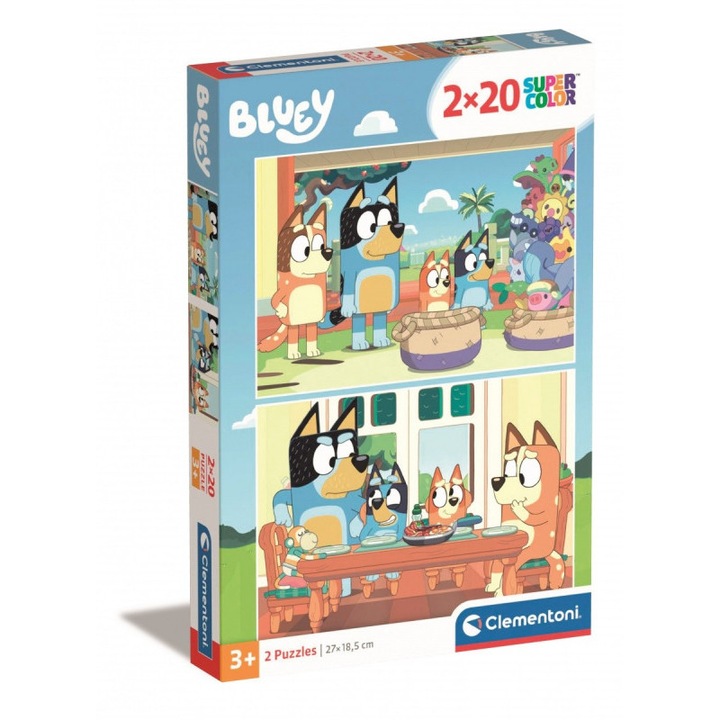 Set Puzzle, Clementoni, 2 x 20 piese, Bluey, 27x18.5cm, 3+ ani