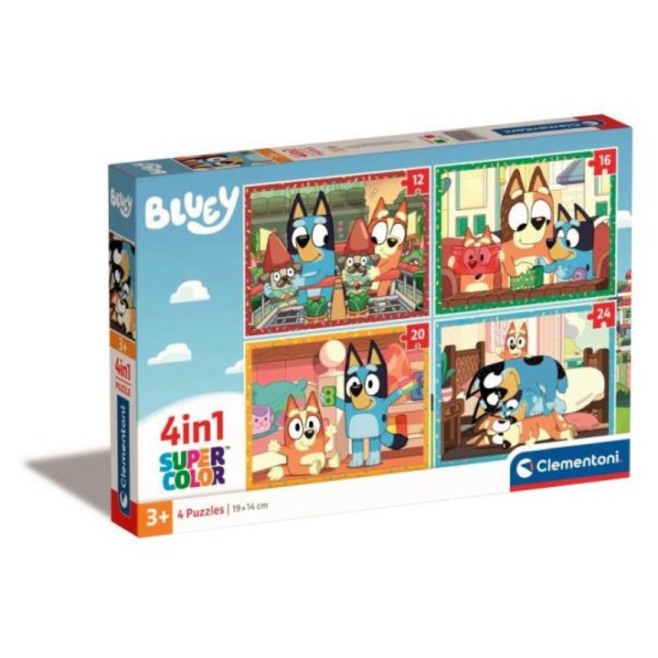 Пъзел 4 в 1, SuperColor Bluey, 12/16/20/24 части, многоцветен, 19x14см