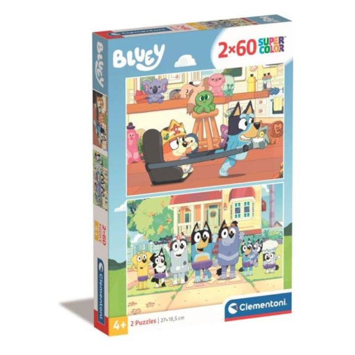 Комплект пъзел, Clementoni SuperColor Bluey, 2x60 части, 27x18.5cm, 4+ години
