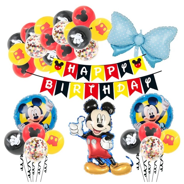 Set arcada cu baloane Mickey Mouse - Happy Birthday, KidMania®, 30 bucati