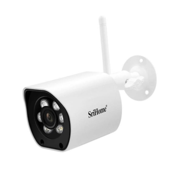 Camera de supraveghere exterior SriHome SH034, 5MP FHD 1920P, rezistenta la apa, zoom 3X, alb, 85x60x60cm