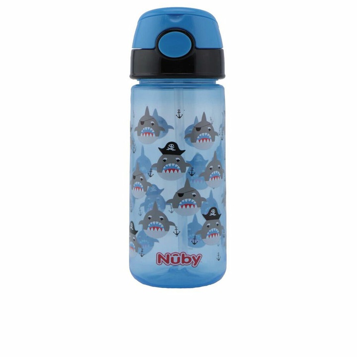 Чаша със сламка, Nuby, Taza Shark, 540 мл, 3+, синя