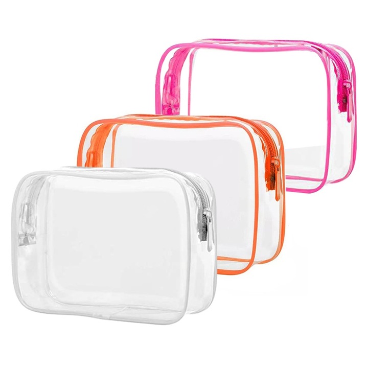 Set 3 Portfarduri Transparente, PVC, cu Fermoar, 20x15x6cm, Multifunctionale