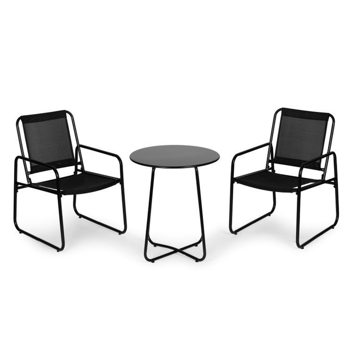 Set Mobilier DDEshop Masa Bistro cu 2 Scaune, Design Modern, Interior & Exterior, Ideal pentru Balcon, Terasa, Gradina, Rezistent la umiditate si radiatii UV, Black