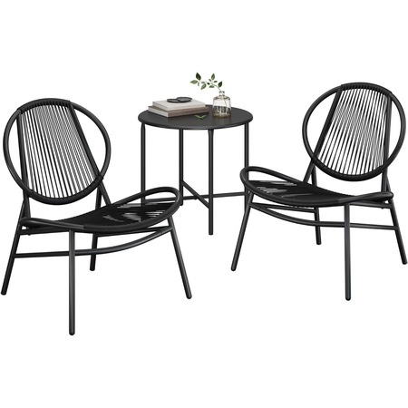 Set Mobilier DDEshop, Masa Bistro cu 2 Scaune din Ratan si Metal, Design Modern, Interior & Exterior, Ideal pentru Balcon, Terasa, Gradina, Rezistent la umiditate si radiatii UV