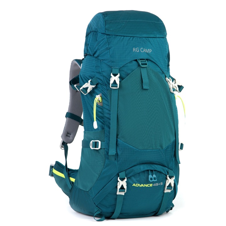 RG Camp turista hátizsák, 50L, fejlett szellőzőrendszer, esővédővel, Türkiz