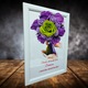 Tablou in rama A4 (30x21 cm) - Familia este un dar de la Dumnezeu, o mica lume nascuta din iubire! - v19 decorat cu flori de sapun mov-verde