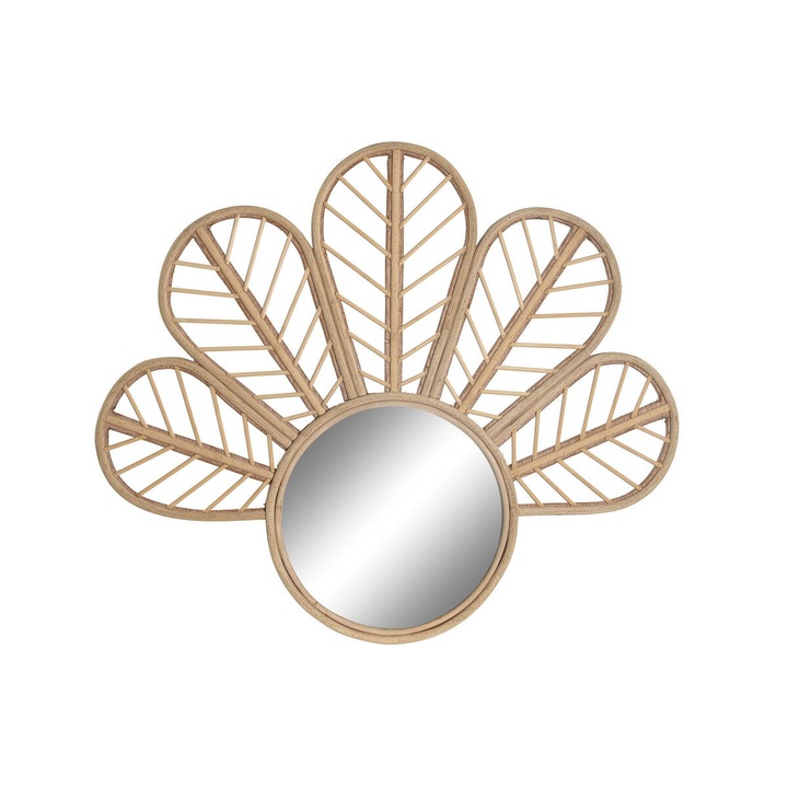 DKD Home Decor fali tükör, 69x2x60cm, kristály rattan, barna, trópusi virágmintás