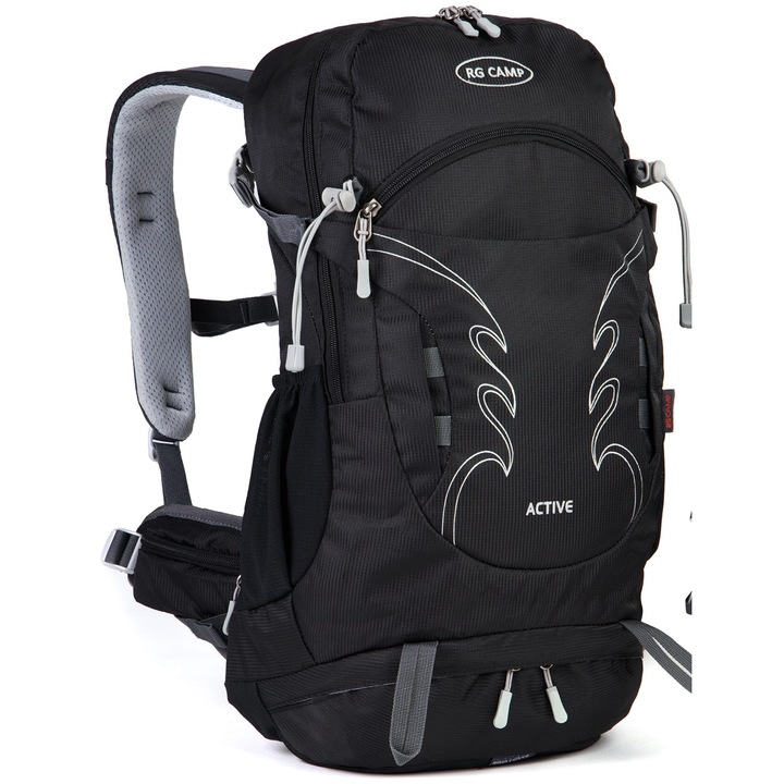 RG Camp trekking hátizsák, Nylon, szellőzőrendszer, esővédő, fekete, 25L