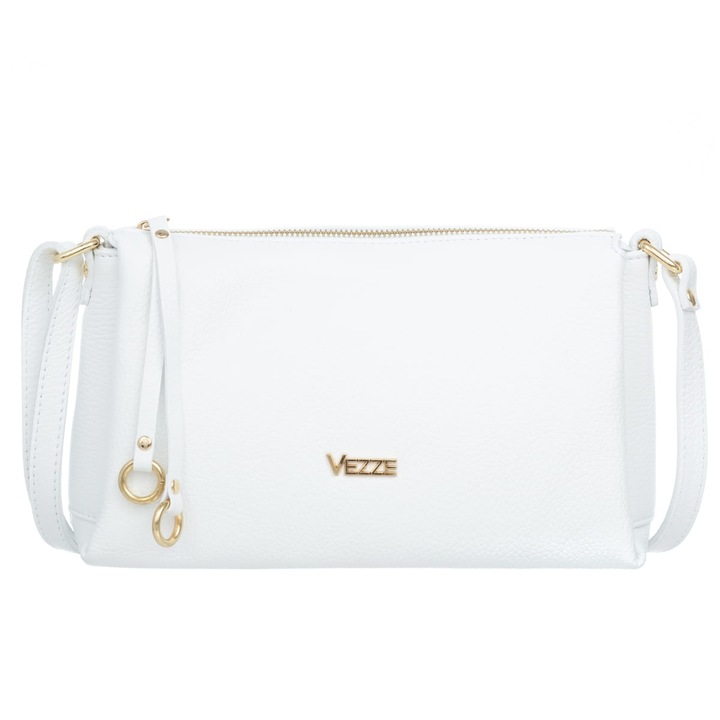 Női táska, Vezze, Bőr, Zsebekkel, Fehér