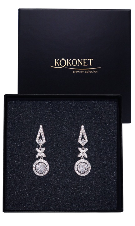 Cercei de mireasa KOKONET RONDA, aliaj, argintiu, hipoalergenici, 2.9x1.1cm