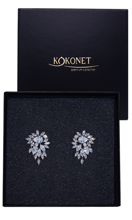 Cercei de mireasa KOKONET CANDID, aliaj, argintiu, 2.4x1.7cm