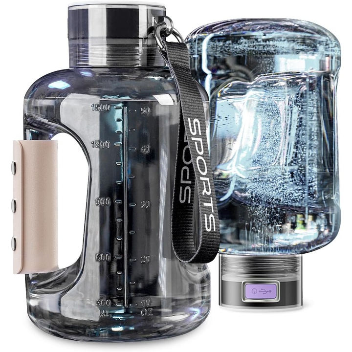Cana filtranta WALALLA, generator apa hidrogenata, capacitate 1.5L, concentratie 2500ppb, gri