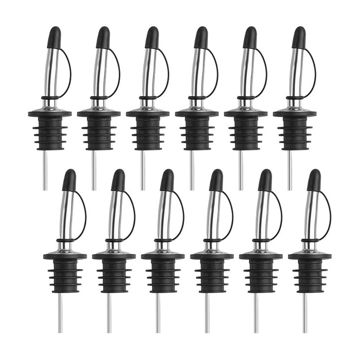 12 db üvegcseppentő készlet, Rqiurpn, Inox/gumi, ezüst/fekete