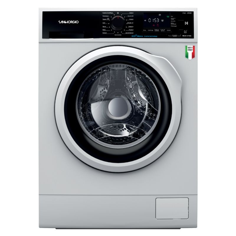 Masina de spalat rufe SanGiorgio, capacitate 10 kg, 1200 rpm, 15 programe, motor Inverter, mod ECO, grad de murdarie selectabil, ajustare automata a consumului, protectie la preaplin si supraincalzire, control electronic al balansului, Child Lock, alb