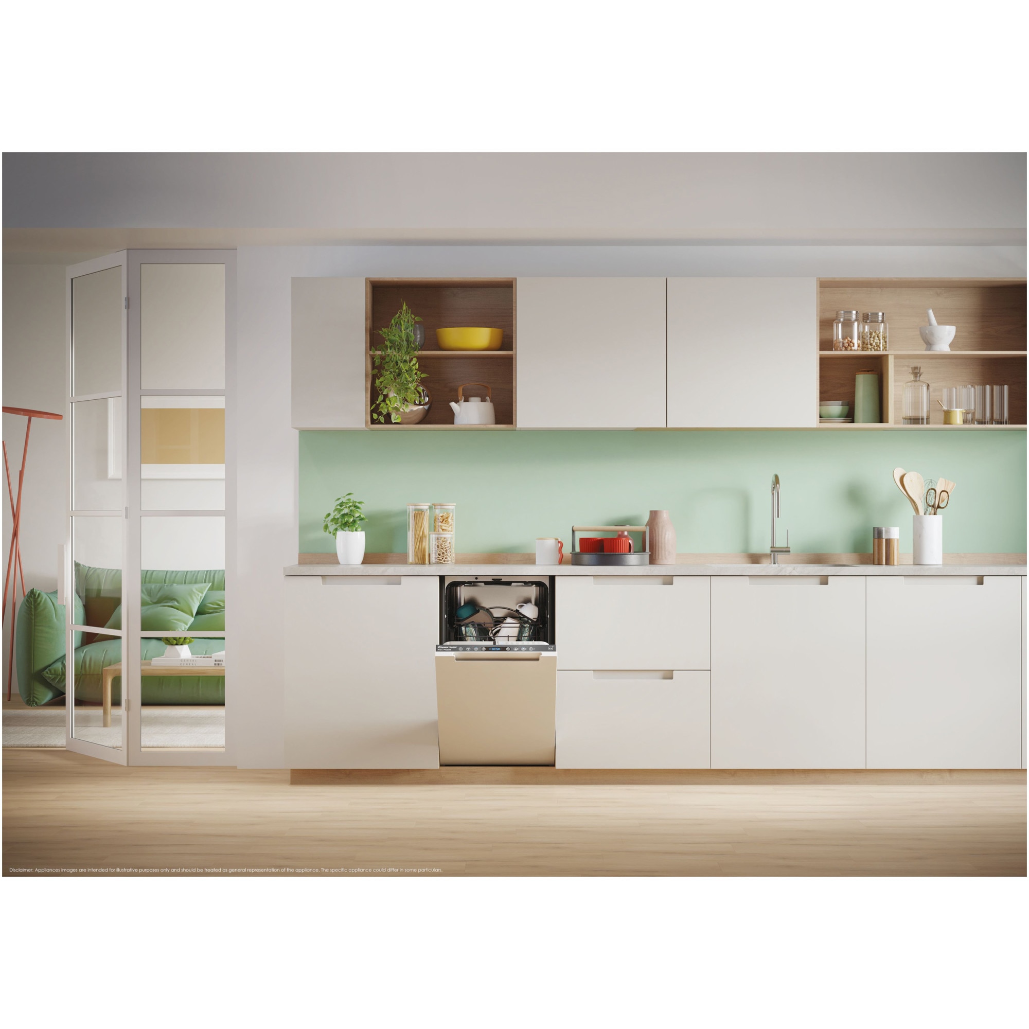 Masina de spalat vase incorporabila Candy Rapido CI0C7SB0FA, 10 seturi, 8 programe, Clasa C, WiFi, Motor inverter, Wash & Dry 35', Automatic Open Door, 45 cm