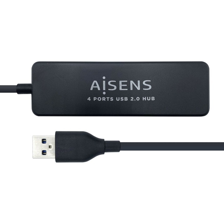 Aisens A104-0402 USB kábel, 4 portos, fekete, 30 cm