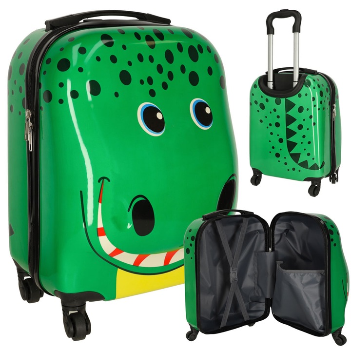 Troler pentru copii, Ikonka, cu grafica de crocodil, verde, 31x46x26cm