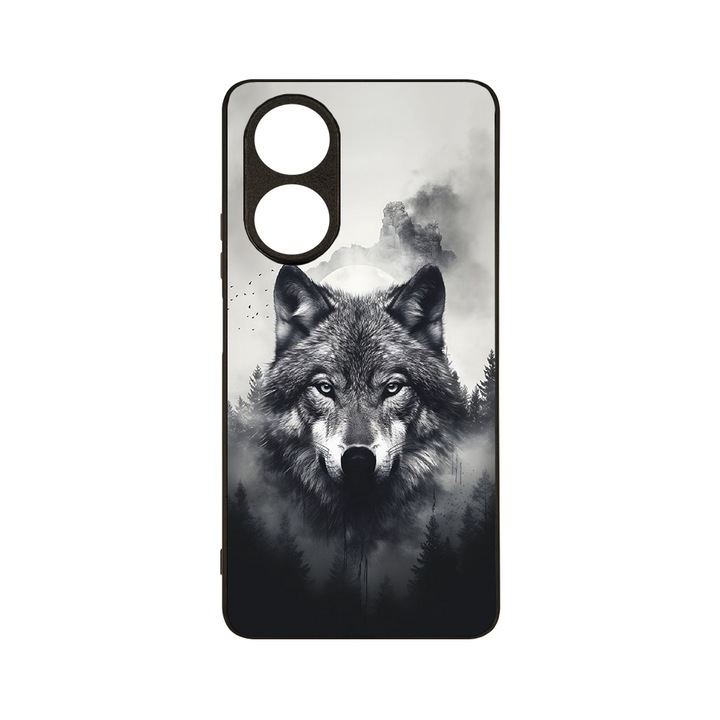 Husa BestCase® MaxSafe, Compatibila Cu OPPO A58 4G, Black And White Wolf, HD Colors, Anti-soc, Protectie Camera, Margini ridicate pentru protectia ecranului, G 1101