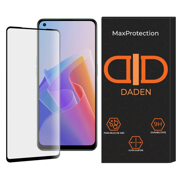 Стъклено фолио за Oppo Reno7 4G / Reno7 Lite / Reno8 Lite / OnePlus Nord N20 5G Daden MaxProtection, пълно покритие, професионална защита, ултра устойчиво, премиум качество