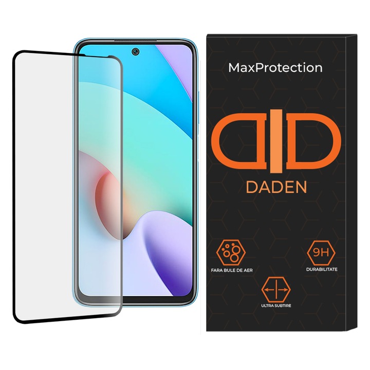 Üvegfólia Xiaomi Redmi 10 / Redmi 10 2022 Daden MaxProtection készülékhez, teljes burkolat, professzionális védelem, ultra ellenálló, prémium minőség