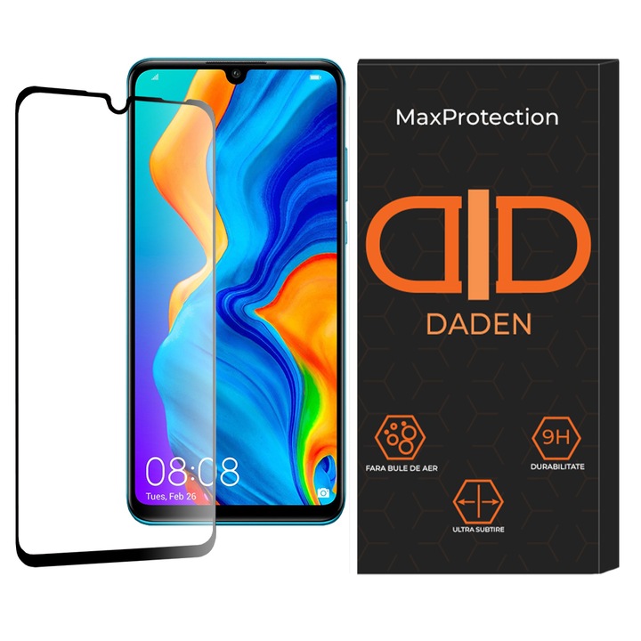 Üvegfólia, Huawei P30 Lite / P30 Lite-hoz, New Edition Daden MaxProtection, teljes burkolat, professzionális védelem, ultra ellenálló, prémium minőség