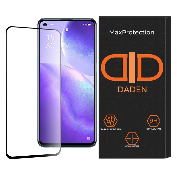 Стъклено фолио за Oppo Reno5 5G / Find X3 Lite 5G Daden MaxProtection, пълно покритие, професионална защита, ултра устойчиво, първокласно качество