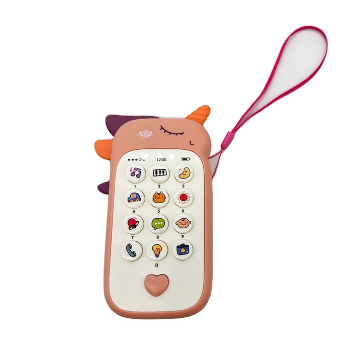 Jucarie Telefon pentru copii, Unicorn, cu lumini, sunete, butoane tactile, 14cm, VisionXXI