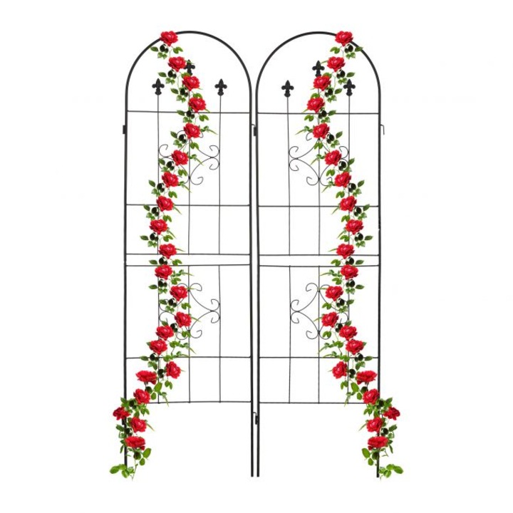 Set 2 arcade metalice de gradina, Relaxdays, negru, 180x52 cm