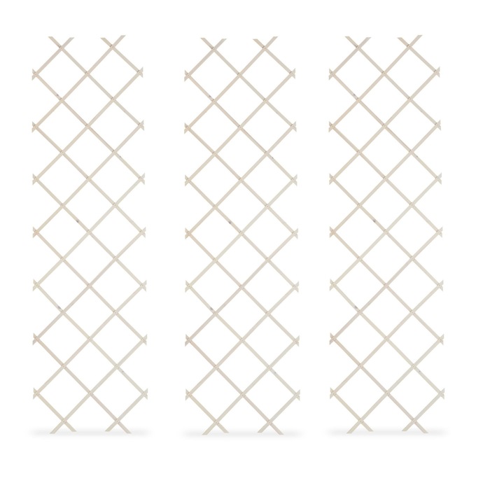 Set 3 spaliere extensibile pentru plante, Relaxdays, lemn, alb, dimensiuni 180 x 60 cm