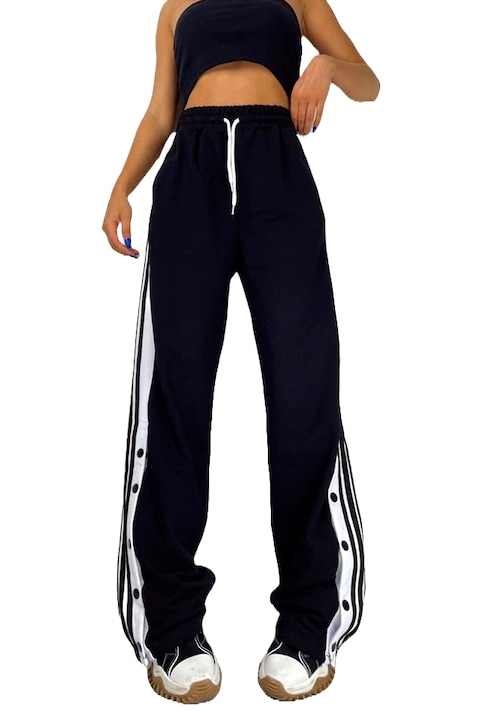 Баскетболен спортен панталон, със странични закопчалки и джобове, Черен