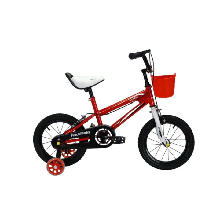 Bicicleta Copii FeichiBaby CARAIMAN, 16″, Rosu, cu Roti Ajutatoare si cosulet, varsta 4-6 ani PENDAN