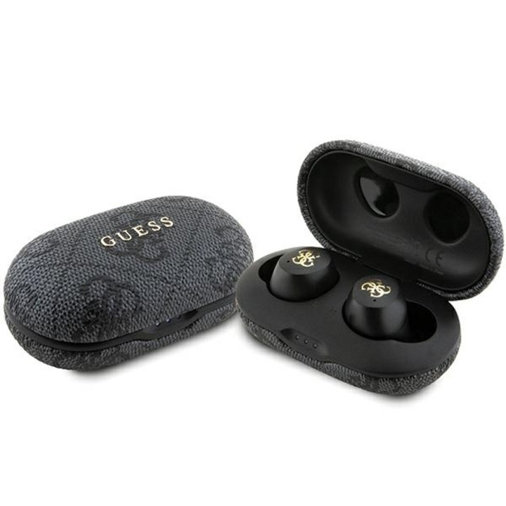 Casti wireless Guess + statie de incarcare bluetooth TWS, Metal 4G, Negru