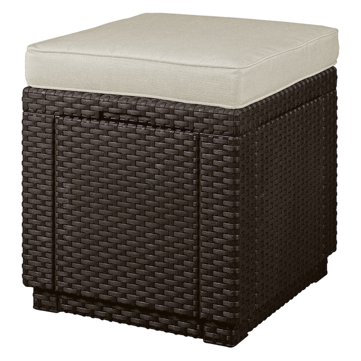 Taburet de gradina cu perna Keter Cube, 42x42x39 cm, maro