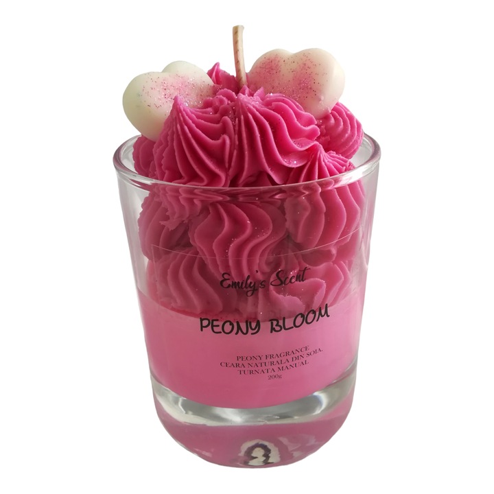 Lumanare parfumata din ceara de soia, Peony Bloom, Roz, 225 g