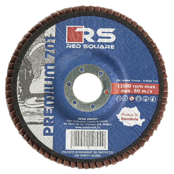 Disc lamelar frontal pentru otel/inox, Red Square Premium, 115 x 22.23 mm, granulatie 40