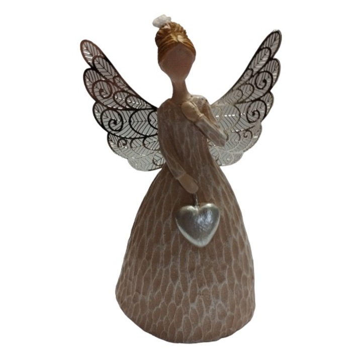 Figurina Rasina Ingeras cu Aripi Alb cu Inima 12 x 6 cm