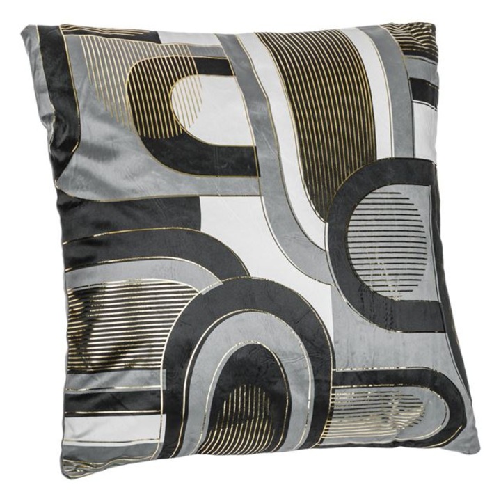 Perna Decorativa Gri Velvet Folie Aurie cu Desen Abstract