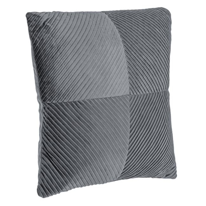 Perna Decorativa de Iarna Gri Velvet cu Dungi Reliefate