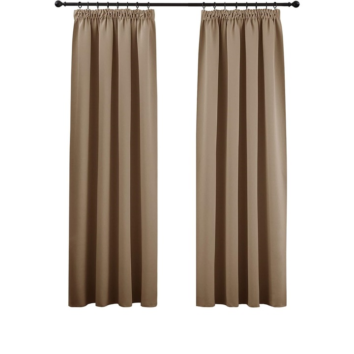 Set de 2 perdele PONY DANCE, opace, banda cu volane, 260 x 140 cm, cappuccino