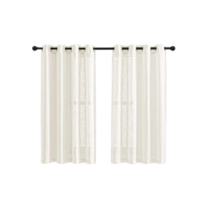2 db-os Pony Dance függöny szett, 137 x 132 cm, krémszínű, vászon textúrával, modern, félig átlátszó, gyűrűkkel