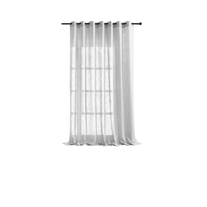 Pony Dance függöny, 254 x 240 cm, világosszürke, vászon textúrával, modern, félig átlátszó, gyűrűkkel