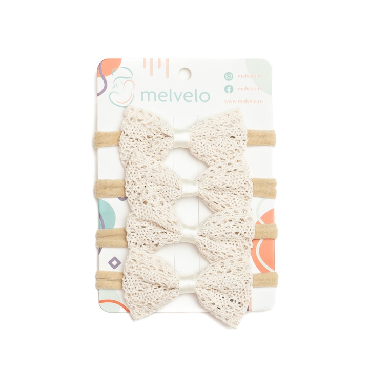 Set 4 bentite pentru bebe, cu funda, Melvelo - Cream, 0-4 ani