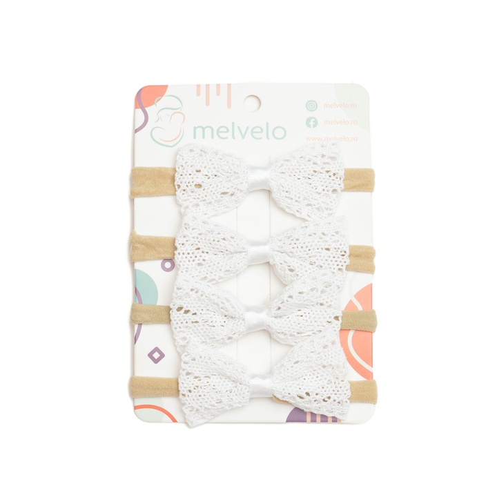 Set 4 bentite pentru bebe, cu funda, Melvelo - White, 0-4 ani