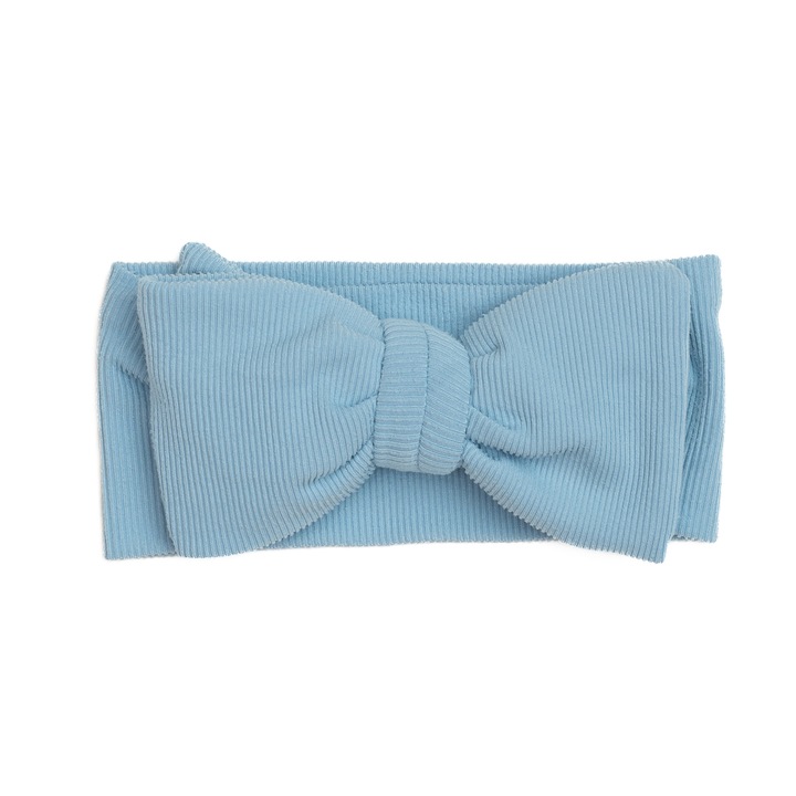 Bentita lata, bebe, cu funda proeminenta, bumbac, Melvelo, Bushy - Baby Blue, 0-3 ani