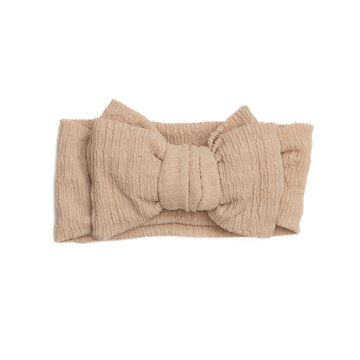 Bentita bebe, lata cu funda, bumbac, Melvelo, Dusk - Caramel, 0-2 ani