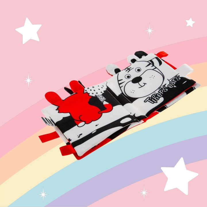 Carticica senzoriala, Bocioland, Horse, Cu 8 pagini in culori contrastante, Fosneste cand este atinsa, Din material moale, 0 luni+, Multicolor